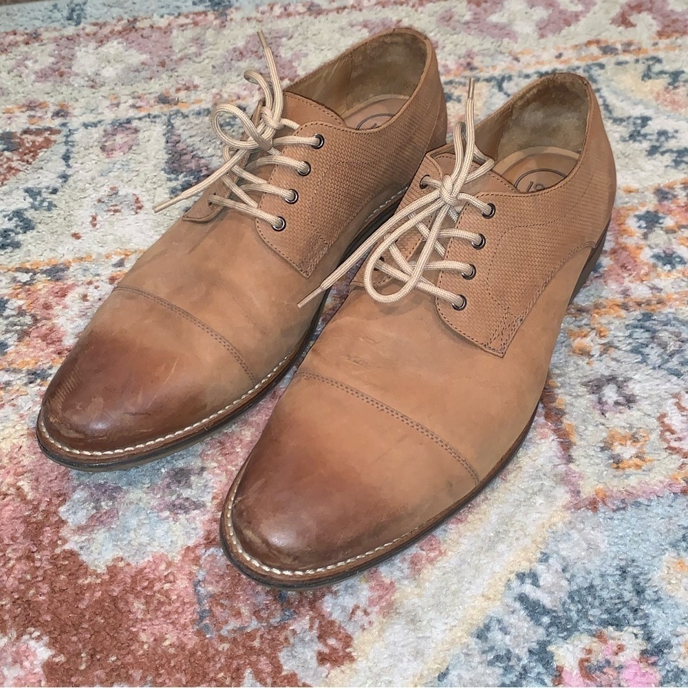 1901 Brown Leather Oxford Men’s Cap Toe Dress Shoes Size 11.5 Gently Used